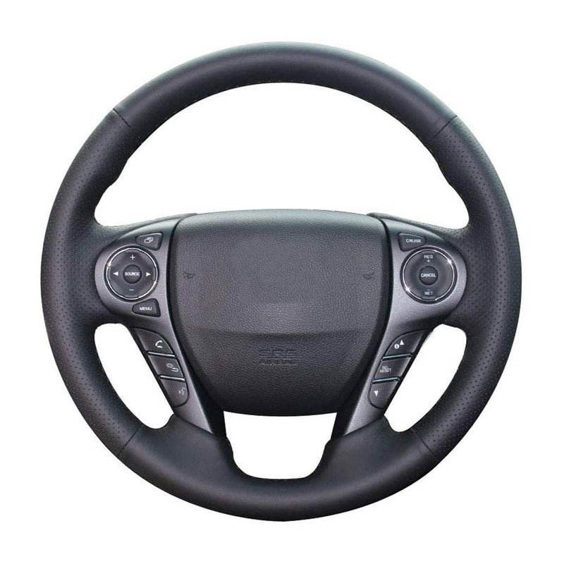 Eiseng DIY Sew Stitching Genuine Leather Steering Wheel Covers Custom for 9th Generation Honda Accord Sedan 2013 2014 2015 2016 2017 Interior Accessories 15 inches (Black Thread) - Image 1